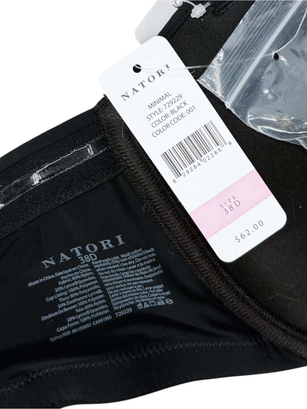 NWT Natori Minimal Strapless Bra sz 38D * Black Sleek Underwire Adjustable Strap - Picture 4 of 4
